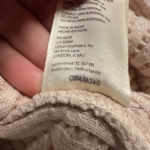 Free People Sweater Top Medium‎ Beige Waffle-Knit Button-Up Pullover Pockets - Picture 9 of 12